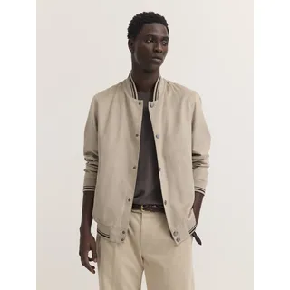 Collegejacke BUGATTI "Premium Suede", Herren, Gr. 50, 40, beige, 100% Polyester, unifarben, regular fit, Jacken Collegejacke, Regular Fit wasserabweisend