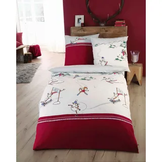 Kaeppel Biber Kinderbettwäsche Wintersport Bordeaux Größe 135x200 cm + 80x80 cm - bordeaux