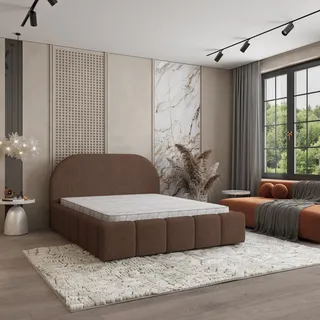 Masseno Polsterbett FLUSSO 140x200 cm, Polsterbett mit Bettkästen -Braun, QUELLE 25 - Braun