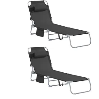 SoBuy Sonnenliege 2er Set Schwarz , Metall, Textil , 195x58x63 cm , Gartenmöbel, Gartenliegen