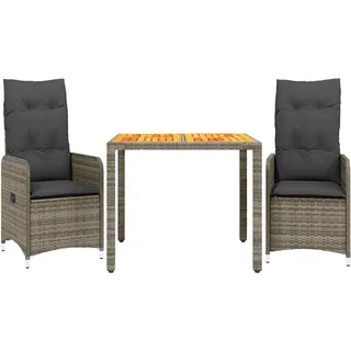 vidaXL 3-tlg. Garten-Bistro-Set mit Kissen Grau Poly Rattan - Dunkelgrau