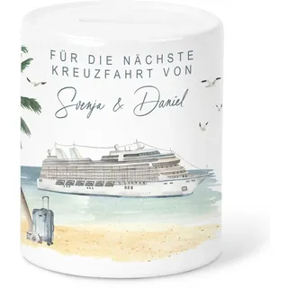 Spardose Schiff personalisiert als Reisekasse für die Kreuzfahrt | Personalisiert, hochwertige Keramik, spülmaschinen- & mikrowellengeeignet, Kreuzfahrtschiff Motiv