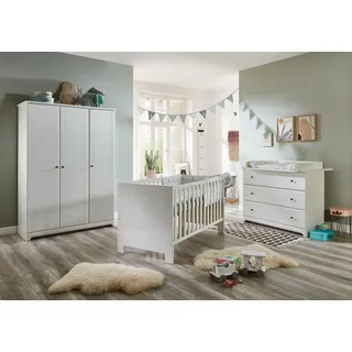 Arthur Berndt THILO Babyzimmer Komplettset 3-teilig, Kinderbett (70 x 140 cm), Wickelkommode mit Wickelaufsatz und Kleiderschrank MDF Weiß - Made in Germany