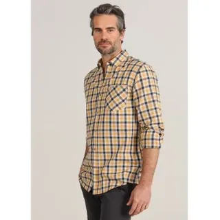 Bendorff für Herren. 840415287 Kariertes Langarmhemd mit gelber Tasche (M), Lässig, Baumwolle