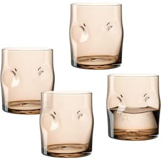 Gläser-Set LEONARDO "Trinkglas VESUVIO, 300 ml, 4er-Set", braun, H:9cm Ø:7,5cm, Glas, Trinkgefäße, Gläser-Set, konische Form, markantes Design - mit Einquetschungen