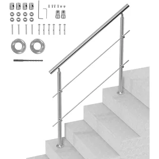 Vevor Handläufe für Außentreppen, 47,2 Zoll Länge, 2 Querstangen, Treppenhandlauf-Set, Übergangsgeländer aus Edelstahl mit Montagesatz, doppelsäulige Treppenhandläufe