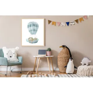 LÜTTENHÜTT Bild mit Rahmen »oder Poster, Schlafender Hase in Heißluftballon« Ballonfahren Fantasy Heißluftballon Tiere 1 Stk. tlg. HD Premium Druck,