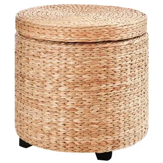 Homcom Sitzhocker mit Stauraum Deckel, Abnehmbar Stroh Rattan Khaki