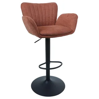 Barhocker HWC-M67, Drehstuhl Barstuhl, mit Armlehne Fußablage drehbar Stoff/Textil Eisen MVG terrakotta Fuß schwarz - Orange