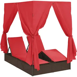 vidaXL Doppelte Sonnenliege Rot Poly-Rattan - Braun