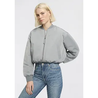 Bomberjacke BOSS ORANGE "Paddana Premium Damenmode", Damen, Gr. 46, blau (turquoise, aqua 440), Web, Obermaterial: 100% Polyester, unifarben, kurz, Rippbündchen, Jacken Bomberjacke, im Wende-Design, Logo-Jacquard