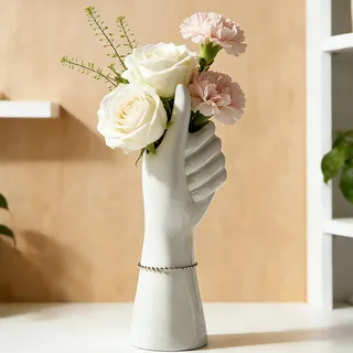 Disoza Weiß Vasen Tischdeko Keramik Modern Hand Vase Weiß Vintage Vase für Pampasgras Blumen Trockenblumen Blumenvase Vasen für Wohnzimmer Hochzeit Porzelan Küche Büro