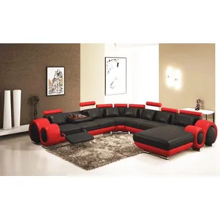 Wohnlandschaft Ecksofa U-Form Ledersofa Polster - Schwarz, Rot