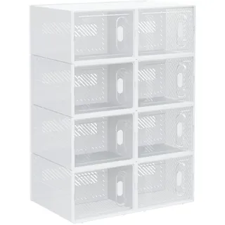 Homcom Diy Schuhbox Aufbewahrungsbox mit 8 Fächern 8er Pack Schuhkartons Transparent , Kunststoff , 25x19x35 cm , Garderobe, Schuhaufbewahrung