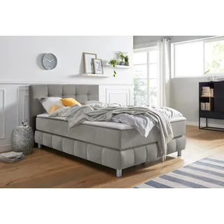 Boxspringbett HOME AFFAIRE "Salo", grau (hellgrau), B:134cm L:211cm, Struktur (100% Polyester);Bezug der Spiegelfläche Matratzendrell aus 100% Polyester;Samtoptik (100% Polyester), Komplettbetten, Boxspringbett, incl. Topper, 6 Breiten, 2 Härtegrade, TFK auch in Härtegrad 4