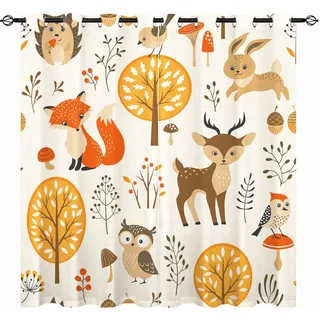 YUANZU Kinder Vorhänge Herbst Dschungel-Tiere Ösen Gardinen mit Blickdichte Thermo Vorhang Kälteschutz Blackout Curtain Kinderzimmer Schlafzimmer Verdunkelung Fenster, 2 Stück, H 213 x B 200 cm