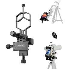 APEXEL 3-Achsen Metall Teleskop Handy Adapter mit Fernauslöser, XYZ-Achsen Hochpräzisions Fotoadapter Kompatibel mit Ferngläs, Monokular und Mikroskop, Teleskop Adapter für Alle Smartphones