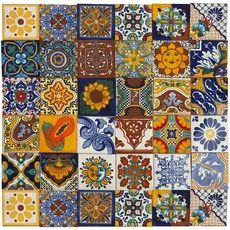 Cerames Mexikanische Keramische Fliesen Conrado - 30 dekorative mexikanische mosaik fliesen für Badezimmer, Küche, Dusche, Treppen, Küchenrückwand | Keramikmosaikfliesen 10,5x10,5 cm