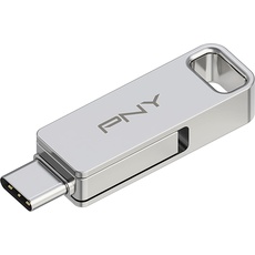 PNY DUO LINK USB flash drive USB Type-A / USB Type-C 3.2 Gen 1 (3.1 Gen 1) Stainless steel (64 GB, USB A), USB Stick, Silber