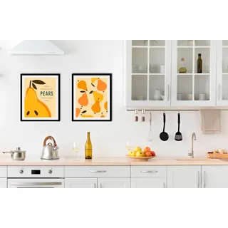 Bild QUEENCE "Set Pears", gelb (farbe rahmen: schwarz, farbe bild(er): gelb, orange), B:30cm H:40cm, Acrylglas, Holz, Papier, Bilder, Bild, gerahmt