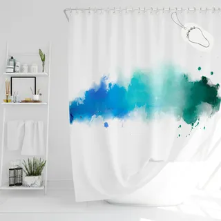 DROPHOP Duschvorhang Textil 120x200 cm blau türkis grün Petrol Farbverlauf 100% Polyester, gewichteter Saum, Blickdicht, Wasserdicht, Waschbar, antischimmel Beschichtung, inkl. 12 Edelstahl Ringen