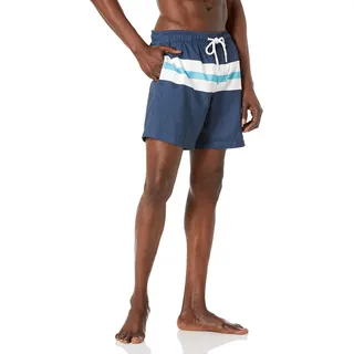 Amazon Essentials Herren Badehose, Schnell Trocknend, 18 cm, Marineblau Weiß Streifen, XL