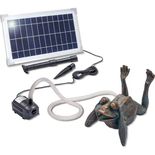 esotec Wasserspeier FROSCH + Solar-Teichpumpe Wasserspiel Gartenfigur 101650 - Bronze, Kupfer