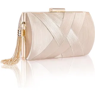 Larcenciel Damen Clutch, Elegant Abendtasche mit Abnehmbarer Kette, Luxuriös Satin Handtasche für Braut, Crossbody Umhängetasche Tasche für Hochzeit, Party, Date (Champagne, 17×10×6.5cm)