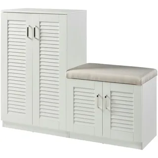 [en.casa] Løten 120 x 97 x 36 cm mit Sitzbank weiß / weiß