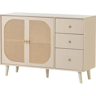 Sideboard Kommode - Schrank mit Türen und Schubladen - Für Ess- und Wohnzimmer - Viel Stauraum - Bambusrahmen - Breite 120 cm - Creme/Offwhite