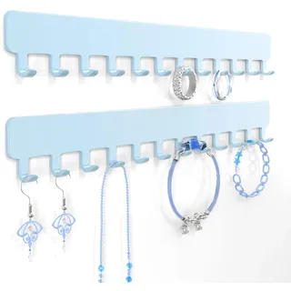 bussdis Halsketten-Organizer-Wandhalterung: Wand-Halsketten-Aufhänger mit Haken für verhedderungsfreie Aufbewahrung – einfacher Zugriff, wandmontierter Halskettenhalter für Schmuck-Display, Babyblau