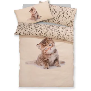 Bettwäsche OTTO HOME "Lyki", katze, B/L: 135cm x 200cm, 1 Stk., 1 Stk., Microfaser, B/L: 40cm x 80cm, 2 Stk., Microfaser, Obermaterial: 100% Polyester, Bettwäsche, Bettwäsche, ab Größe 135x200 cm, 100% Polyester, Katze, Pferd, Löwe, Pinguin