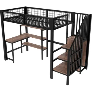 okwish Hochbett 90x200 mit Einlegeböden Kinderzimmer Schwarz ohne Matratze