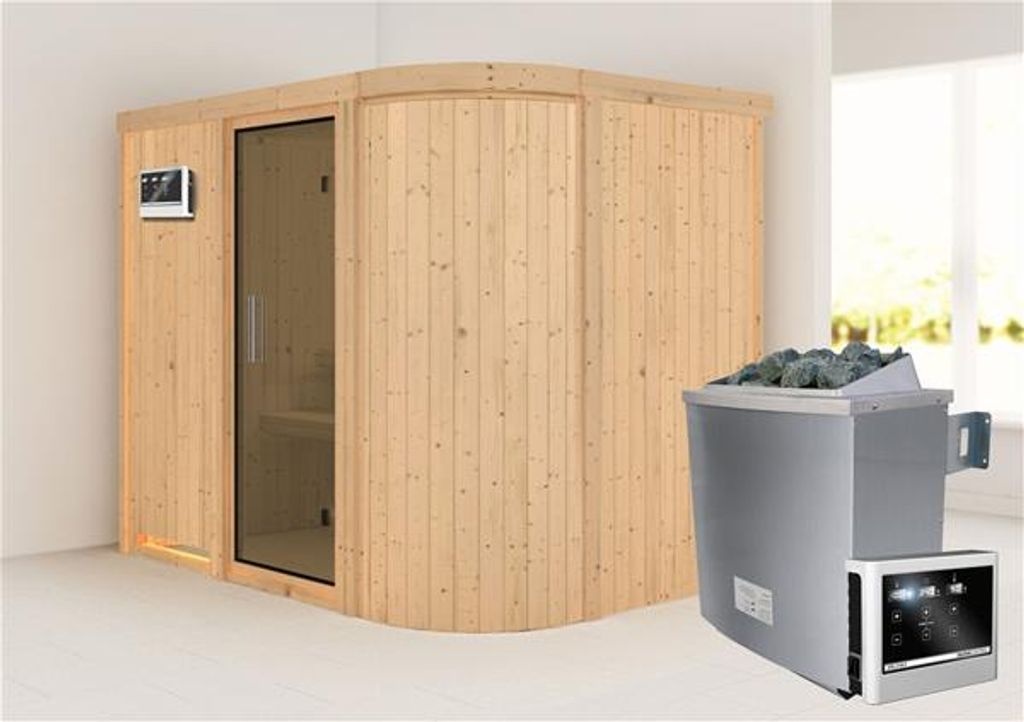 Bild von Sauna Titania 4 68mm Saunaofen 9kW extern Tür modern