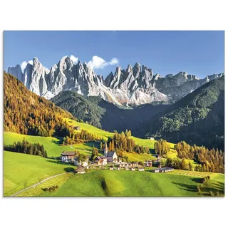 ARTland Wanddeko Glasbilder Wandbild Glas Bild einteilig 80x60 cm Querformat Alpen Landschaft Berge Natur Italien Santa Maddalena Grün U1TF