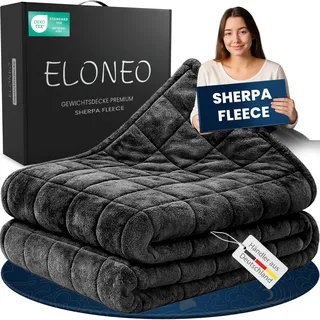 ELONEO Sherpa Fleece Gewichtsdecke 135x200 cm mit 9 kg, Oeko-Tex Zertifiziert, Weighted Blanket, Entspannungsdecke & Anti-Stress Therapiedecke, schwere Decke zum Schlafen, schwarz