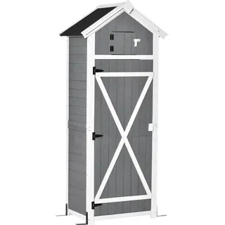 Gartenschrank mit Tür und Dach, Geräteschuppen aus Holz, grau, 78x52,5x182cm, ideal für Gartenlagerung & faltbaren Tisch - Grau