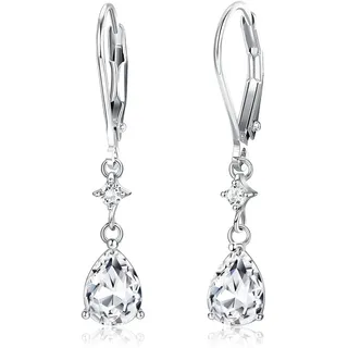 Adramata Damen Ohrringe Silber 925 Hängend - Glänzende CZ Tropfen Ohrringe Modische Blau Mit Anhänger - Geschenke für Frauen