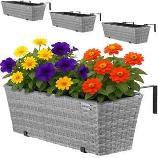 Polyrattan Blumenkasten 4er-Set Grau