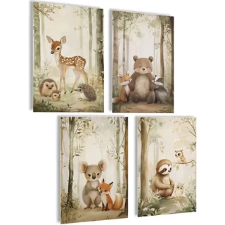 mojoliving Bilder Kinderzimmer jungen Baby Zimmer Poster Set Wandbilder Kinderzimmer mädchen Babyzimmer Deko Bilder für Baby Zimmer Dekoration (Wald Tiere)