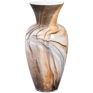 GILDE GLAS art Deko große Vase Blumenvase - Glasvase aus Farbglas - Deko Wohnzimmer Geschenk für Frauen Höhe 65 cm Braun Weiß