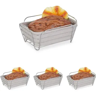 Relaxdays Brotkorb Metall mit Stoffeinsatz, eckig, Frühstückskorb für Brot & Brötchen, HBT: 10 x 23,5 x 17 cm, grau (Packung mit 4)