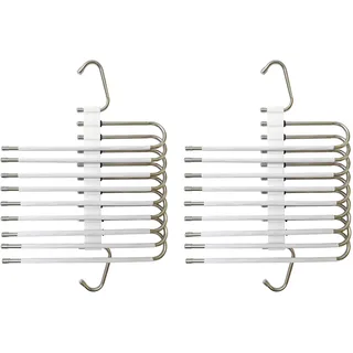Relaxdays Mehrfach Hosenbügel, 2er Set, Hosenhalter 9-Fach, rutschfest, platzsparende Multibügel, Metall, Silber/weiß