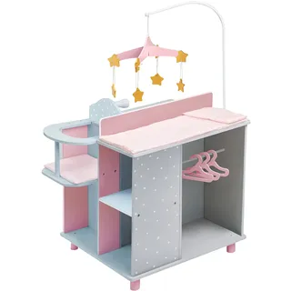 Olivia's Little World Puppen-Wickelkommode, Wickeltisch, Wickelstation Spielcenter Für Puppen Rosa Mit Puppen-Hochstuhl Und Mobile Puppenzubehör Für Kinder TD-0203AG