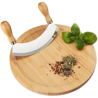 Relaxdays Wiegemesser , Hellbraun , Holz, Metall , 25 cm , Küchenmesser, Schälmesser & Gemüsemesser