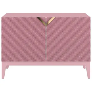 Visby Sideboard Demi 2D Long, Pink-Gold, Mit Gefrästen Fronten, Massive Buche , Rosa , Buchenholz , 100.5x70x42 cm , Kleinmöbel, Kommoden, Sideboards