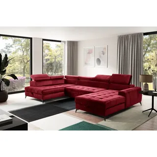 Wohnlandschaft Schlafsofa AGNESA Stoff Salvador Weinrot Ottomane Rechts - Rot