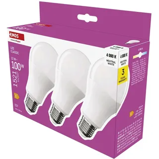 EMOS LED Lampe A60, E27 Sockel, Helligkeit 1521 lm, Neutralweiß 4000 K, 30000 h Lebensdauer, CRI min. 80, 180° Abstrahlwinkel