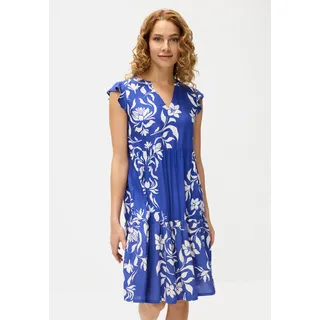 Sommerkleid LASCANA, Damen, Gr. 36, N-Gr, beige (creme, royal bedruckt), Web, Obermaterial: 100% Viskose, bedruckt, figurumspielend ca. Mitte Oberschenkel, V-Ausschnitt, Volant, Kleider Sommerkleid, mit Volants