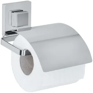 Wenko Toilettenpapierhalter Mod. Quadro mit Cover für Badezimmer und Gäste-WC Anbringung ohne Bohren aus rostfreiem glänzenden Edelstahl 13 x 11,5 x 14 cm